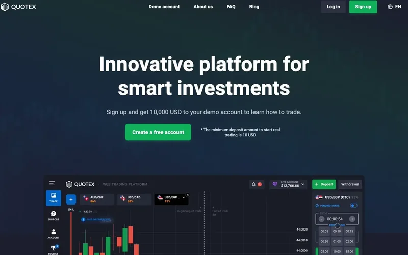 Quotex homepage viewed on desktop browser showing trading platform sign-up and login interface from Bangladesh